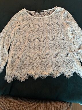 Love Stitch White Lace Long Sleeve Scoop Neck Top